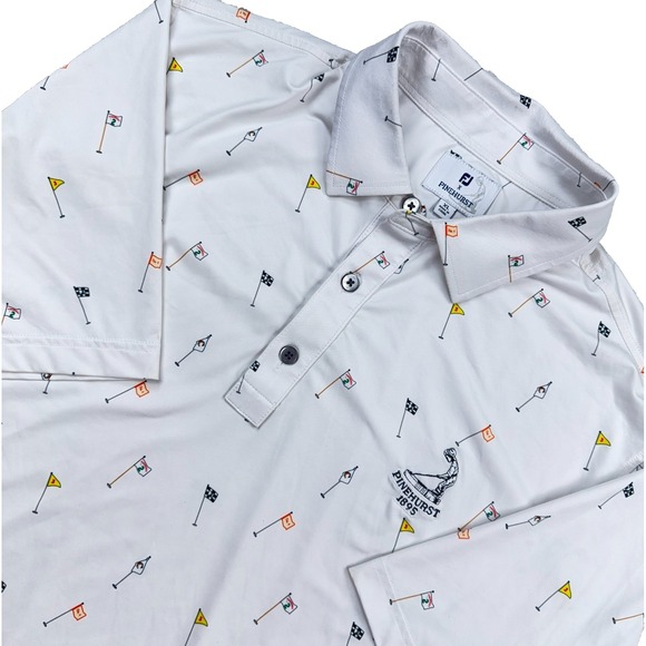 FootJoy Other - FootJoy Polo Shirt Men XL White Pinehurst Flags Geometric All Over Print STAIN*